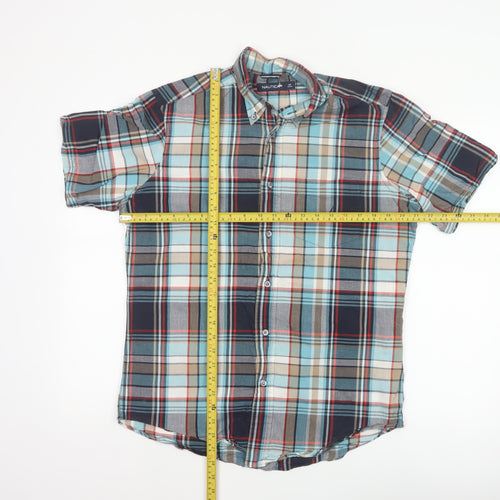 Nautica Men Multicolour Plaid Cotton Button-Down Short Sleeve Shirt S