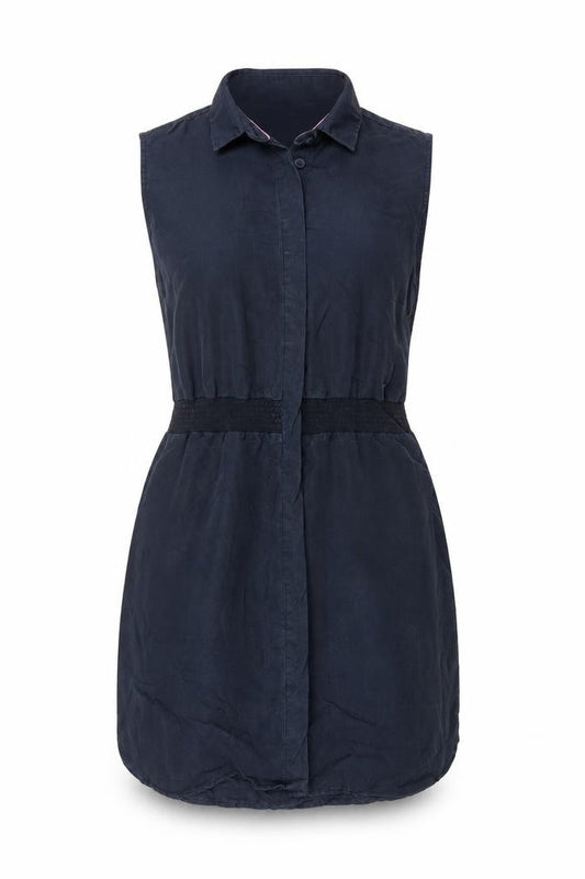 Front view of Jack Wills Women Navy UK 8 Sleeveless Shirt Dress Collared Lyocell