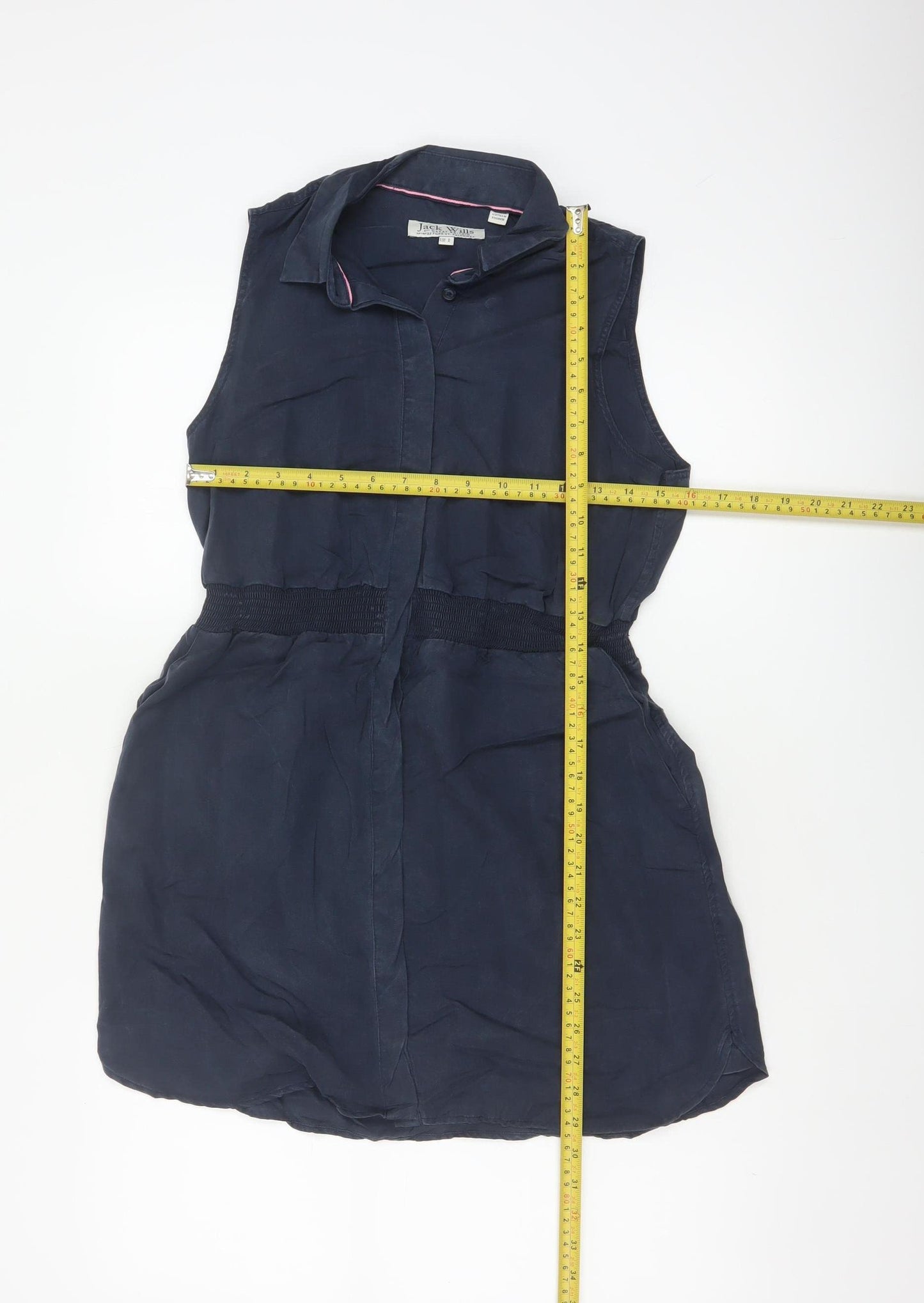 Jack Wills Women Navy UK 8 Sleeveless Shirt Dress Collared Lyocell