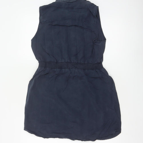 Jack Wills Women Navy UK 8 Sleeveless Shirt Dress Collared Lyocell