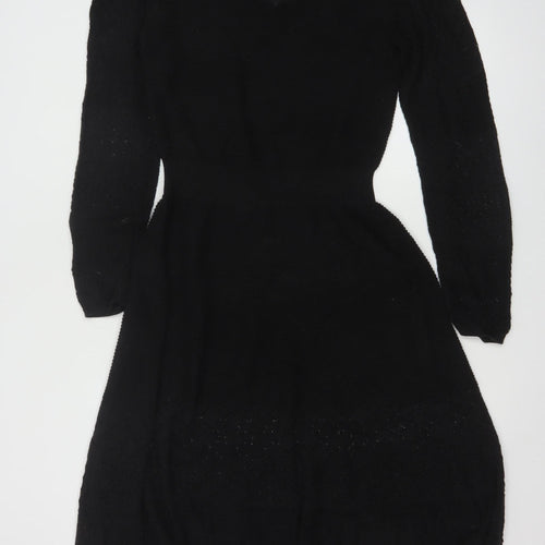 Fat Face Women Black UK 10 Fit & Flare Knit V-Neck Jumper Dress