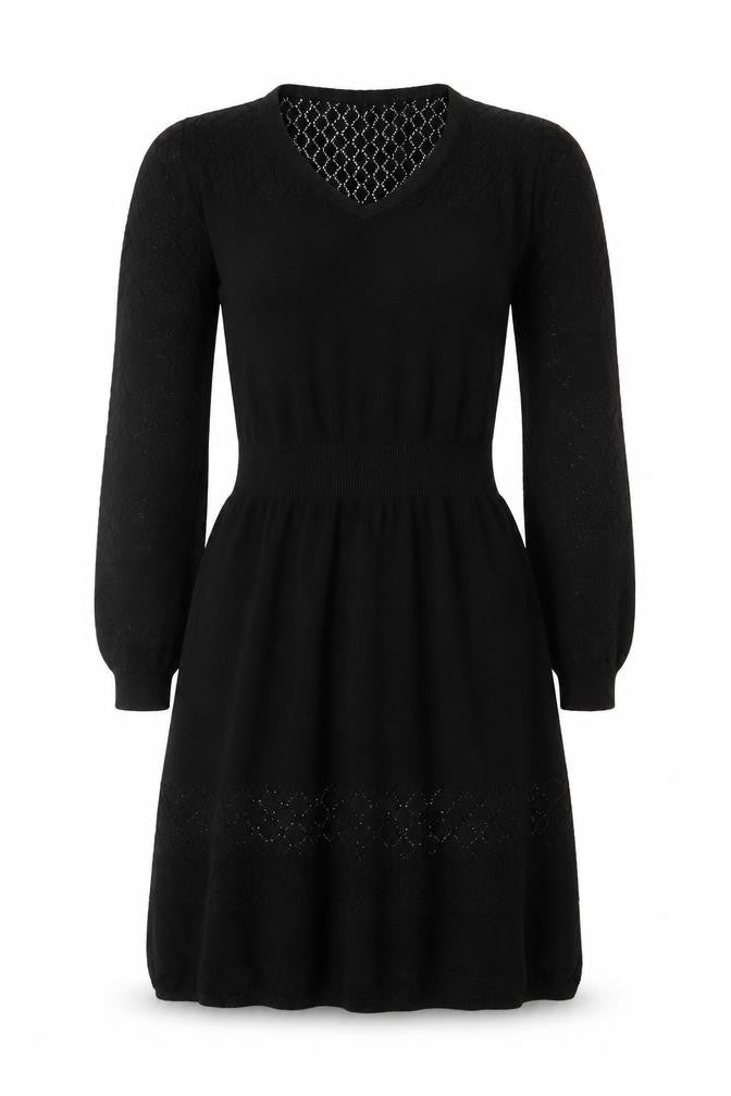 FatFace Women Black UK 10 Fit & Flare Knit V-Neck Jumper Dress