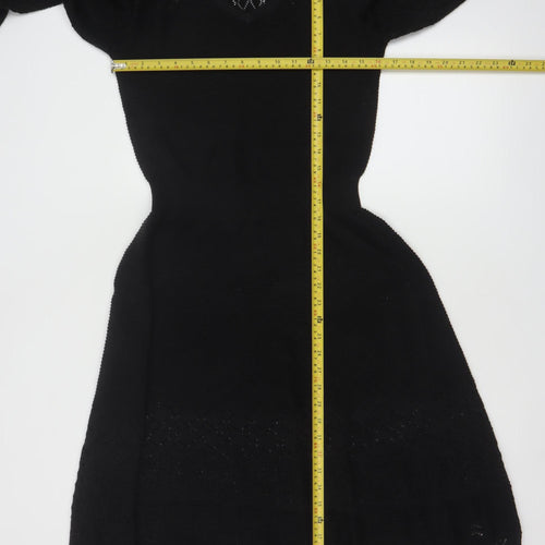 Fat Face Women Black UK 10 Fit & Flare Knit V-Neck Jumper Dress