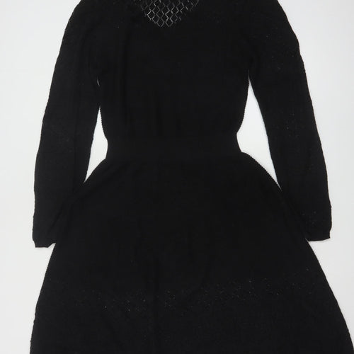 Fat Face Women Black UK 10 Fit & Flare Knit V-Neck Jumper Dress