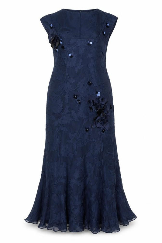 Front view of Fenn Wright Manson Women Blue UK 16 Long Mermaid Silk Floral Dress