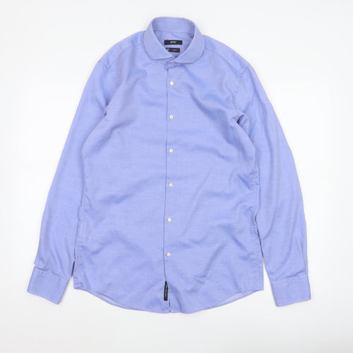 Hugo Boss Men's Blue Size 40 Slim Fit Cotton Long Sleeve Button-Up Shirt