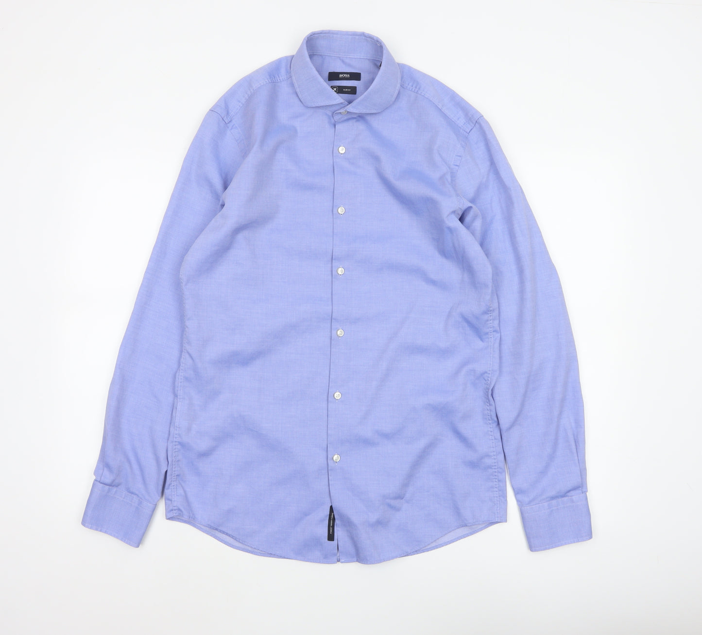 Hugo Boss Men's Blue Size 40 Slim Fit Cotton Long Sleeve Button-Up Shirt
