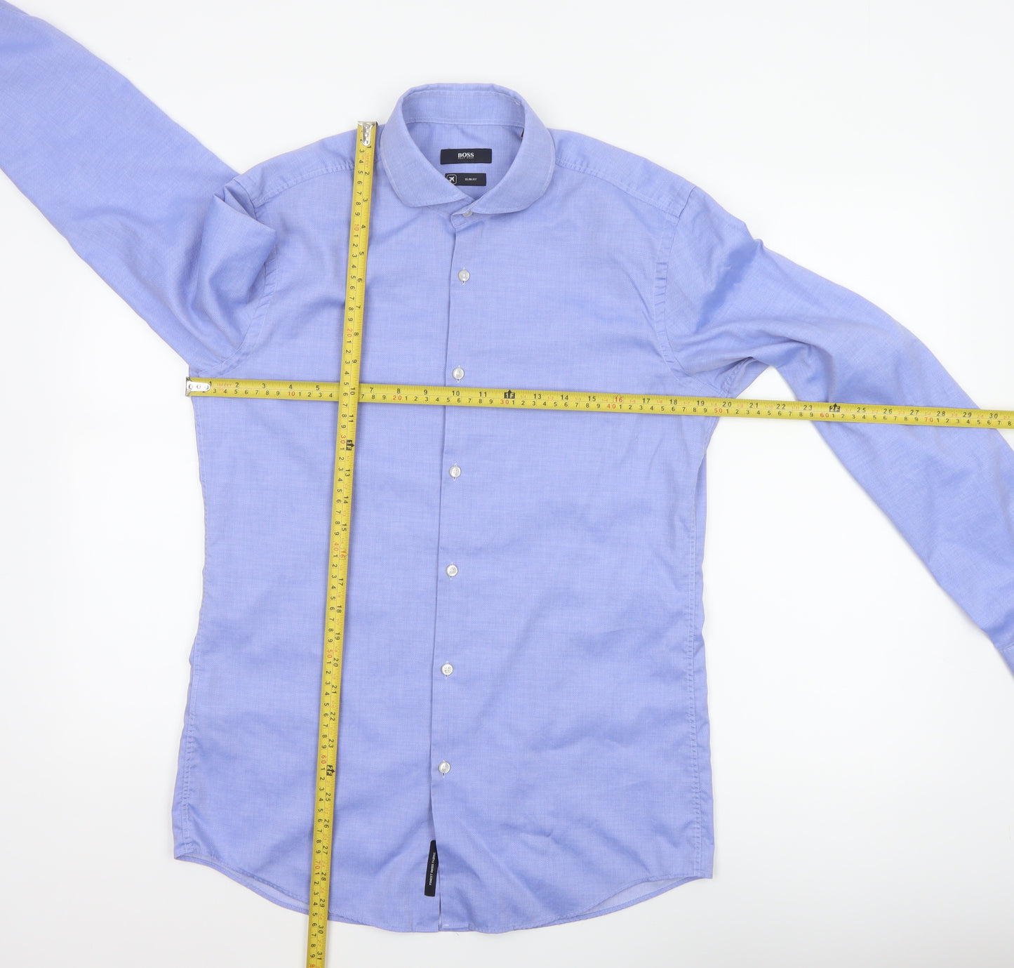 Hugo Boss Men's Blue Size 40 Slim Fit Cotton Long Sleeve Button-Up Shirt