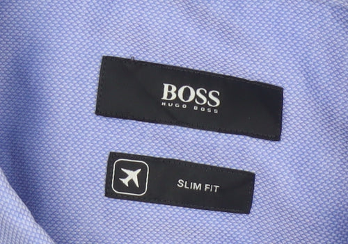 Hugo Boss Men's Blue Size 40 Slim Fit Cotton Long Sleeve Button-Up Shirt