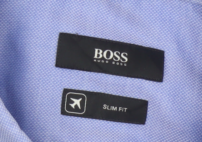 Hugo Boss Men's Blue Size 40 Slim Fit Cotton Long Sleeve Button-Up Shirt
