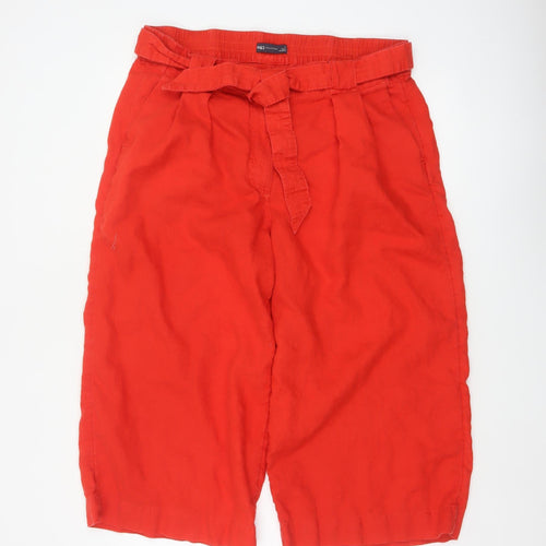 Marks & Spencer Women Red UK 18 Linen Cropped Paperbag Trousers