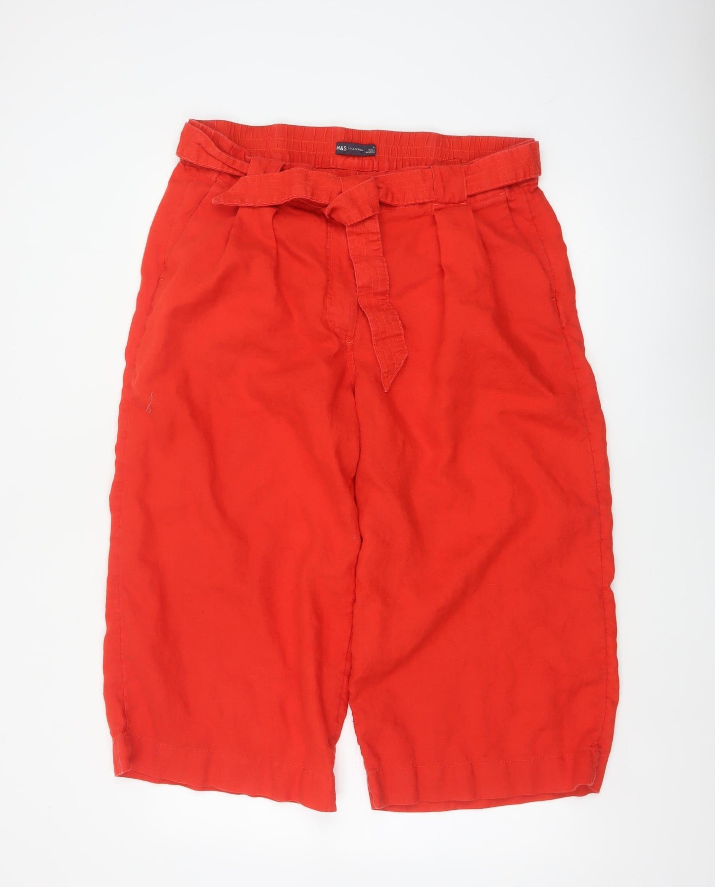 Marks & Spencer Women Red UK 18 Linen Cropped Paperbag Trousers
