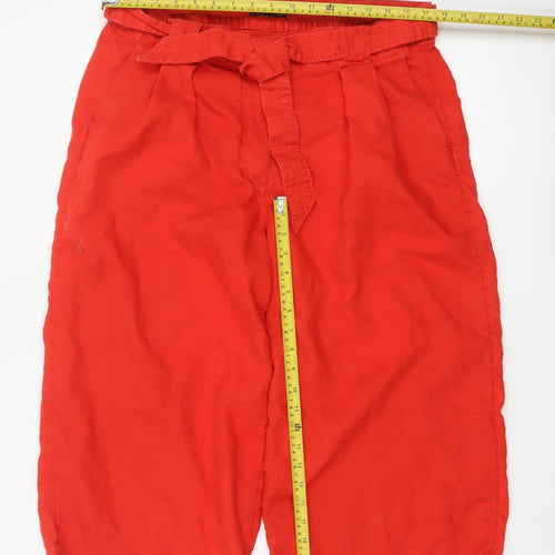 Marks & Spencer Women Red UK 18 Linen Cropped Paperbag Trousers