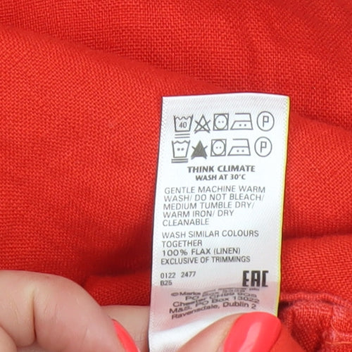 Marks & Spencer Women Red UK 18 Linen Cropped Paperbag Trousers
