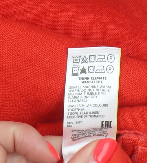 Marks & Spencer Women Red UK 18 Linen Cropped Paperbag Trousers
