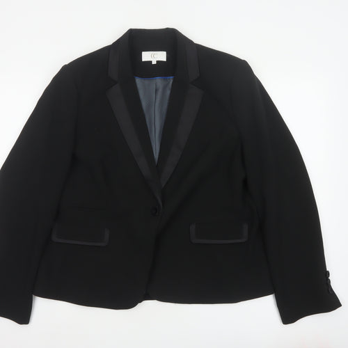 CC Women's Black UK 18 Tuxedo Blazer Satin Shawl Lapel