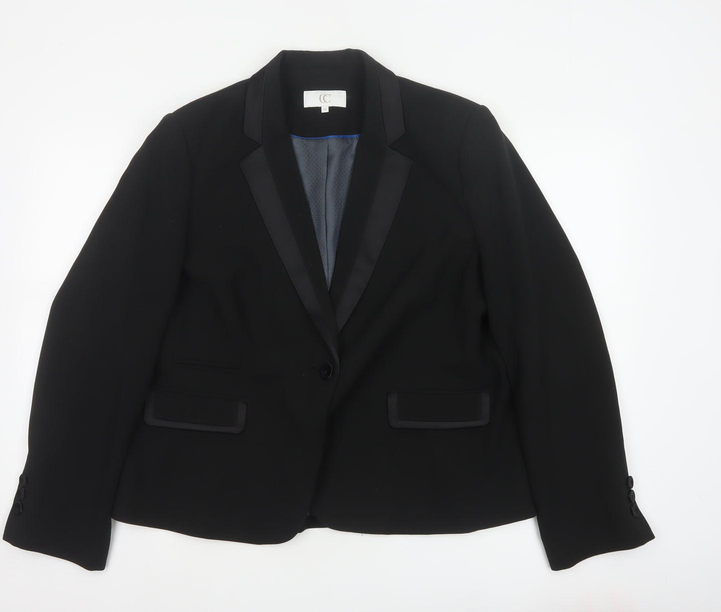 CC Women's Black UK 18 Tuxedo Blazer Satin Shawl Lapel