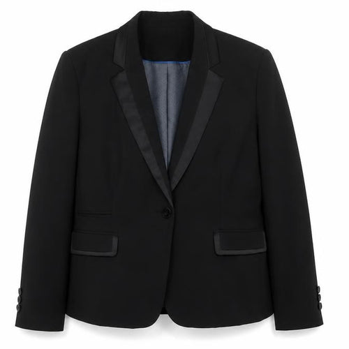 CC Women's Black UK 18 Tuxedo Blazer Satin Shawl Lapel