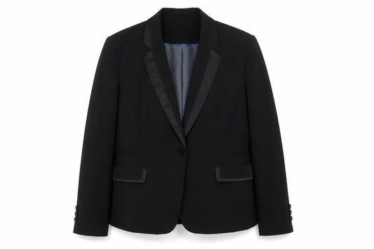 CC Women's Black UK 18 Tuxedo Blazer Satin Shawl Lapel
