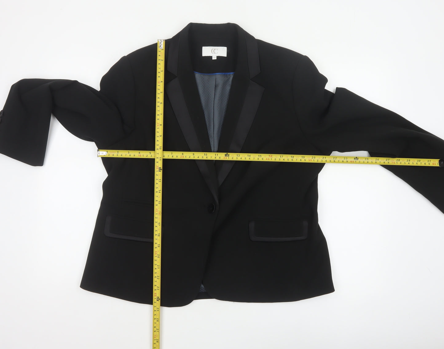 CC Women's Black UK 18 Tuxedo Blazer Satin Shawl Lapel