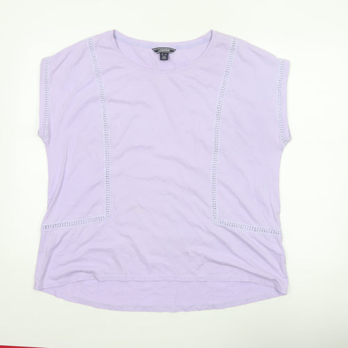 Lands' End Women Purple XL Cotton Crochet Trim Cap Sleeve Blouse