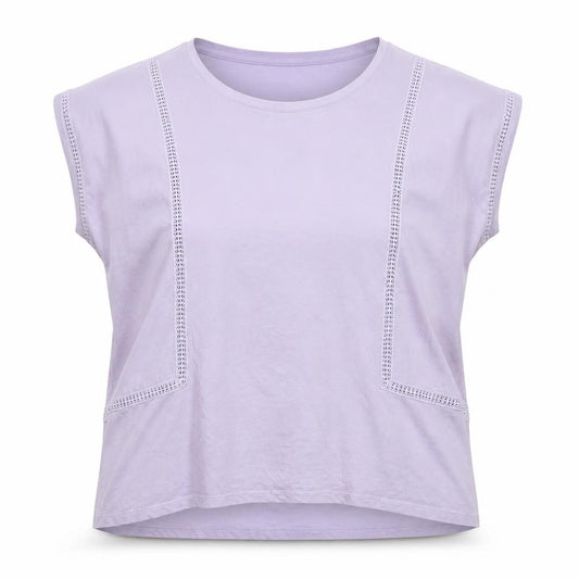 Lands' End Women Purple XL Cotton Crochet Trim Cap Sleeve Blouse