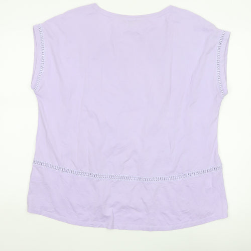 Lands' End Women Purple XL Cotton Crochet Trim Cap Sleeve Blouse