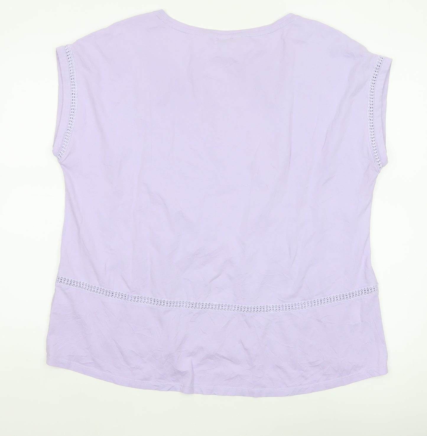 Lands' End Women Purple XL Cotton Crochet Trim Cap Sleeve Blouse