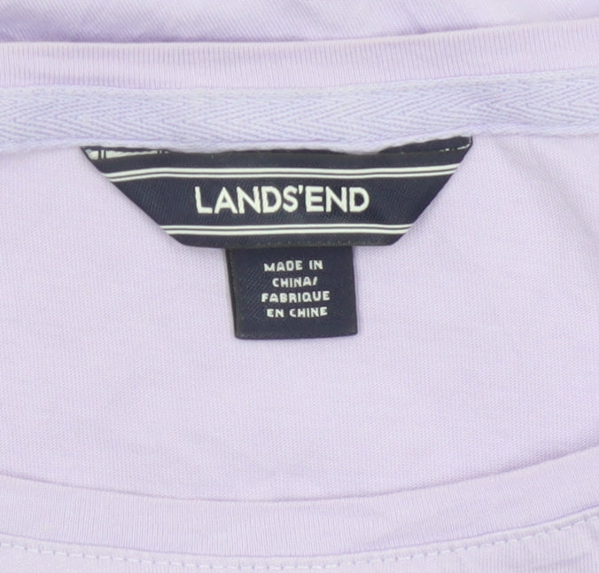 Lands' End Women Purple XL Cotton Crochet Trim Cap Sleeve Blouse