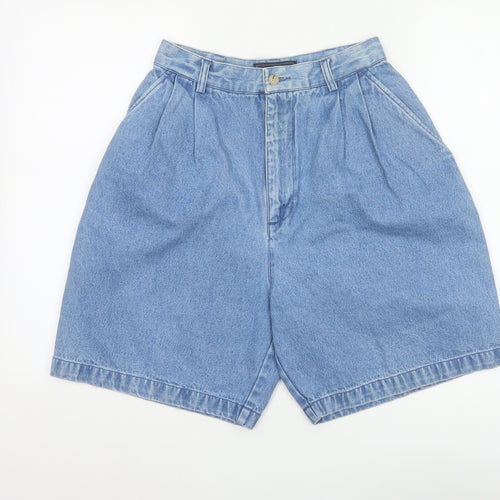 British Khaki Women's Blue UK 8 Pleated Denim Bermuda Shorts