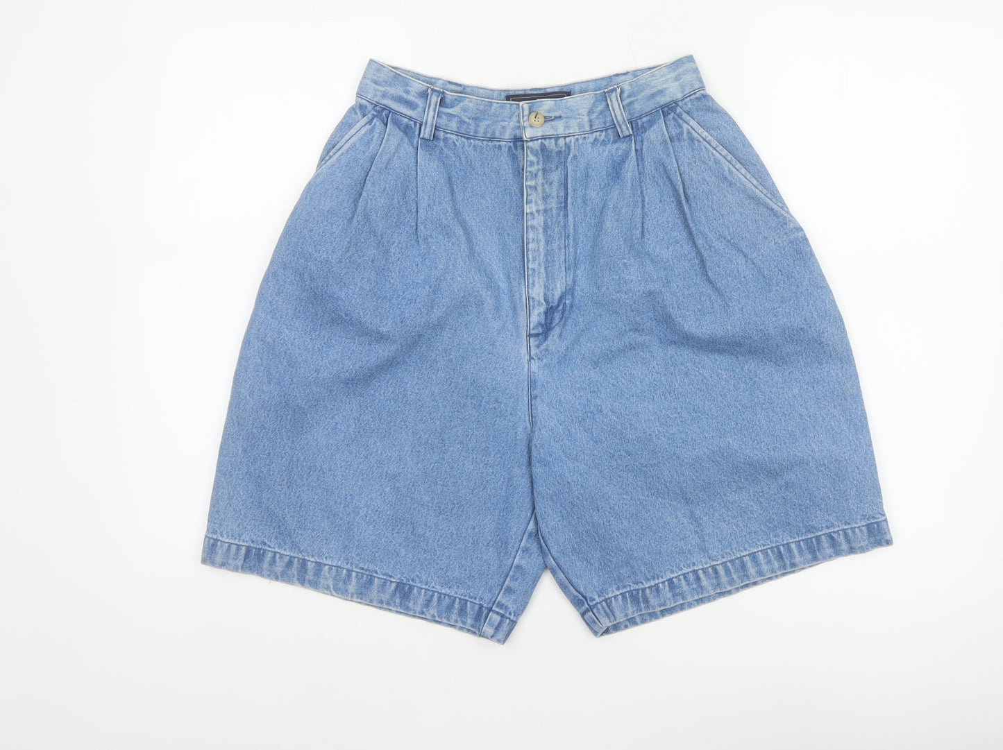 British Khaki Women's Blue UK 8 Pleated Denim Bermuda Shorts