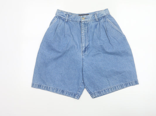 British Khaki Women's Blue UK 8 Pleated Denim Bermuda Shorts