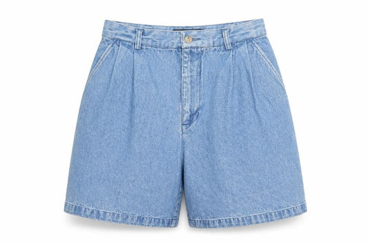 British Khaki Women's Blue UK 8 Pleated Denim Bermuda Shorts