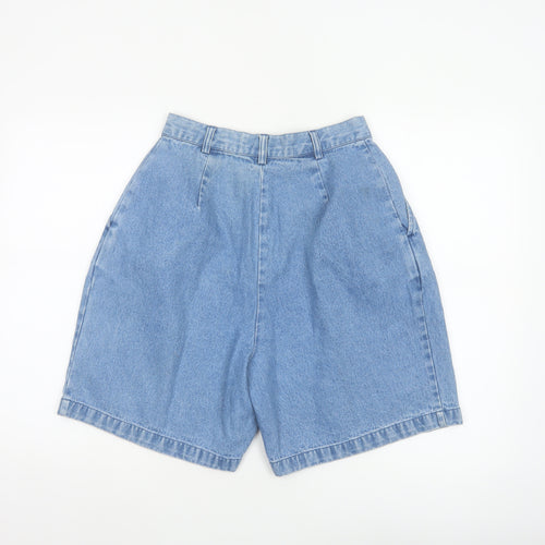 British Khaki Women's Blue UK 8 Pleated Denim Bermuda Shorts