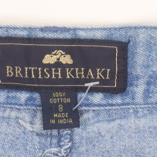 British Khaki Women's Blue UK 8 Pleated Denim Bermuda Shorts