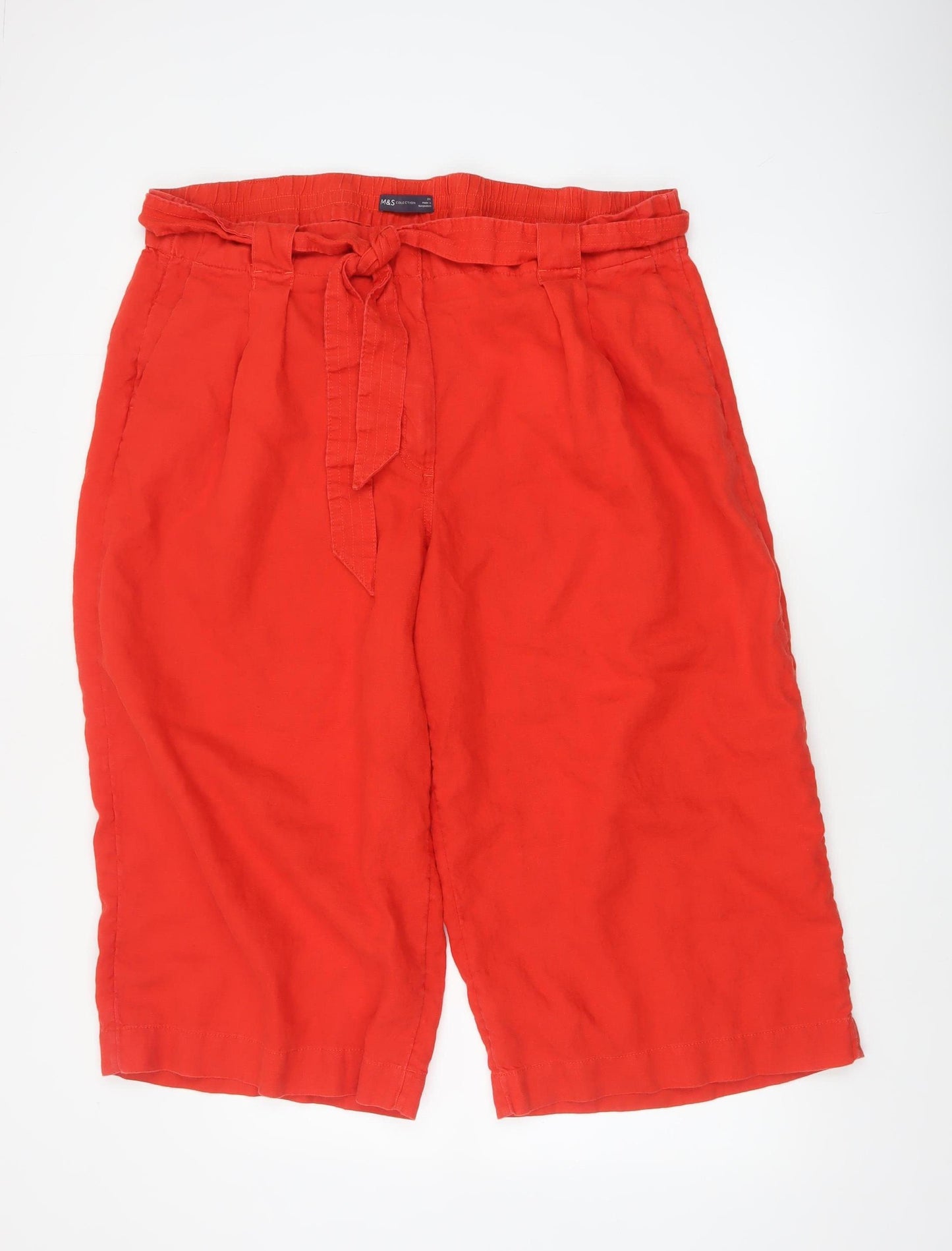 Marks and Spencer Women's Red Size 24 Paperbag Linen Trousers