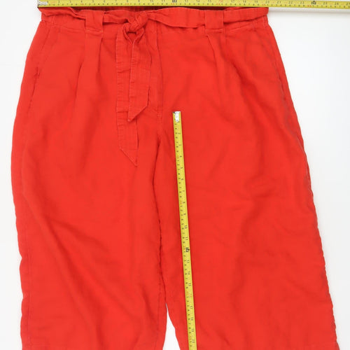 Marks and Spencer Women's Red Size 24 Paperbag Linen Trousers