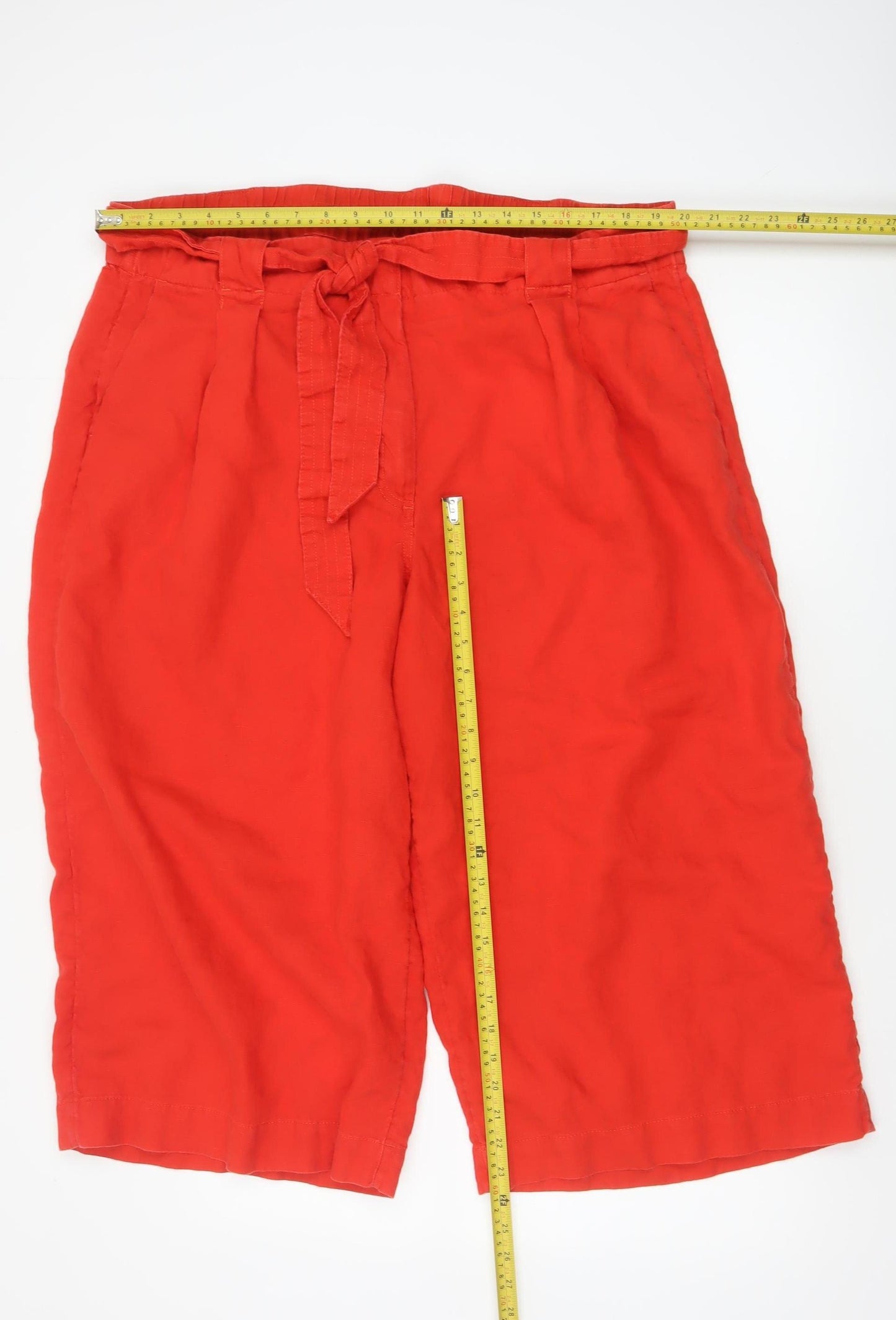 Marks and Spencer Women's Red Size 24 Paperbag Linen Trousers