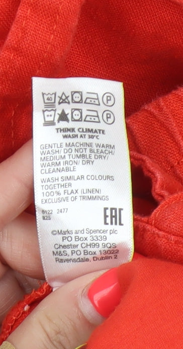 Marks and Spencer Women's Red Size 24 Paperbag Linen Trousers