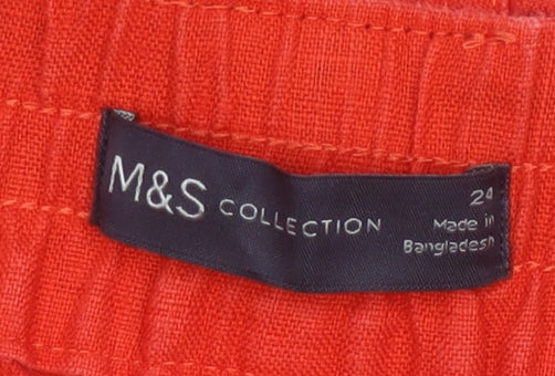 Marks and Spencer Women's Red Size 24 Paperbag Linen Trousers