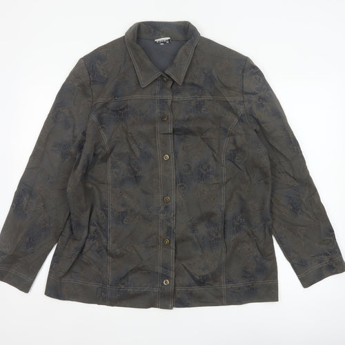 Finn Karelia Women Grey Paisley Button Jacket UK 20 Collared Cotton Blend