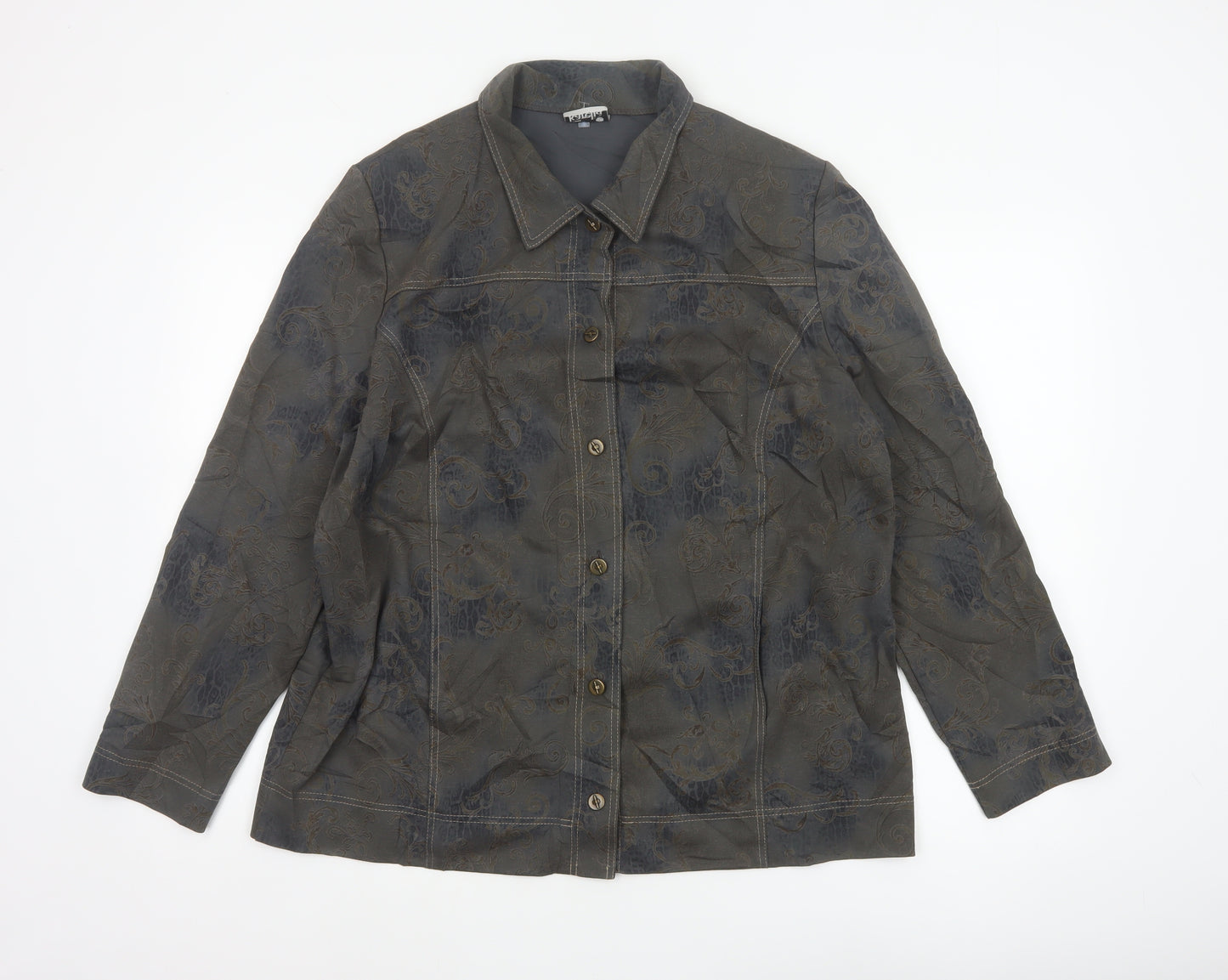 Finn Karelia Women Grey Paisley Button Jacket UK 20 Collared Cotton Blend