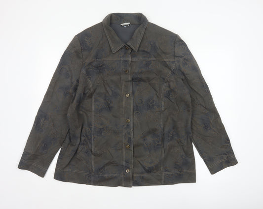Finn Karelia Women Grey Paisley Button Jacket UK 20 Collared Cotton Blend