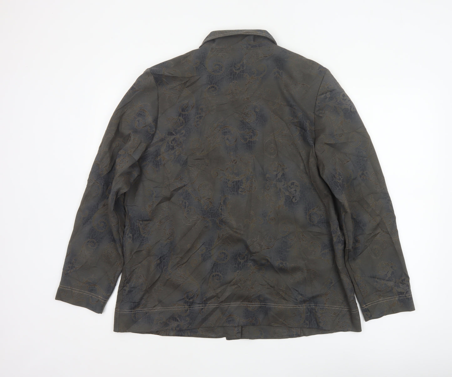 Finn Karelia Women Grey Paisley Button Jacket UK 20 Collared Cotton Blend