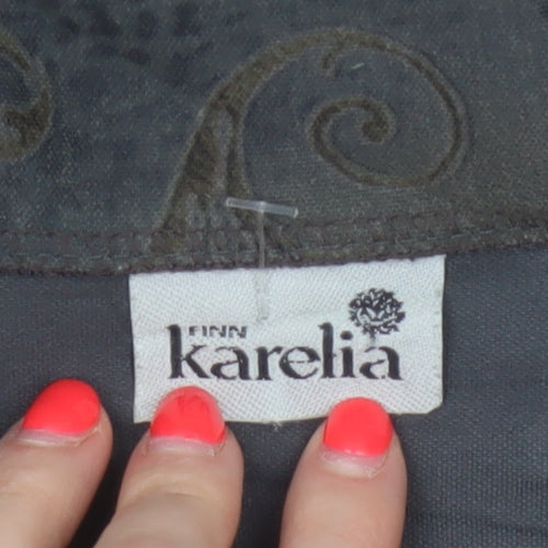 Finn Karelia Women Grey Paisley Button Jacket UK 20 Collared Cotton Blend