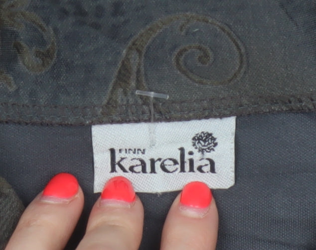 Finn Karelia Women Grey Paisley Button Jacket UK 20 Collared Cotton Blend