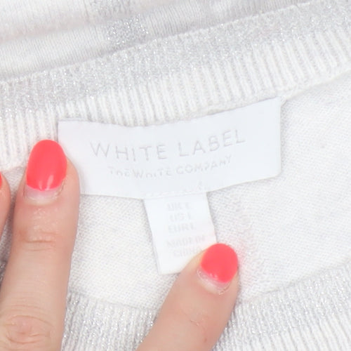 White Label Women’s Silver L Fine Knit Crew Neck Glitter Jumper