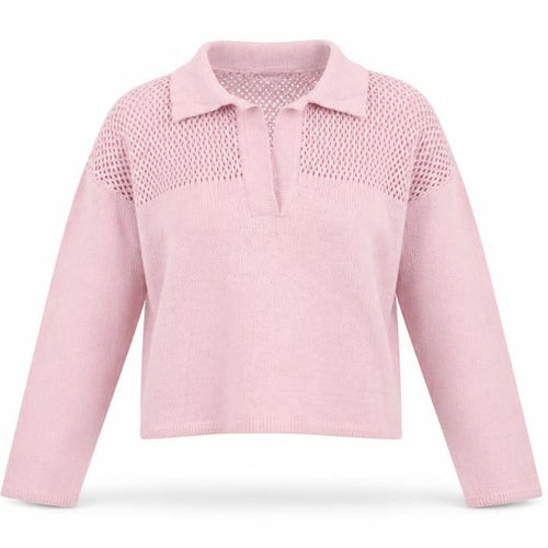 Zara Women Pink S Open Knit Collared Long Sleeve Pullover Jumper