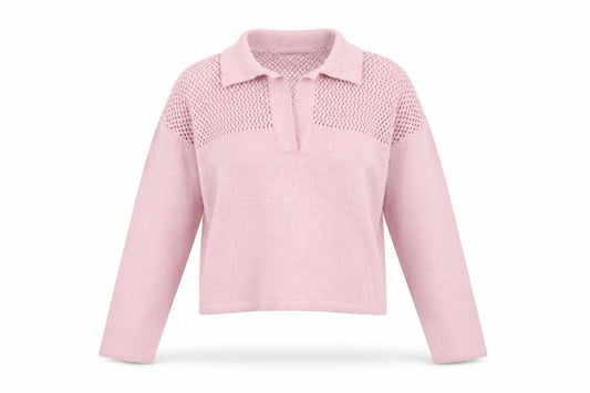 Zara Women Pink S Open Knit Collared Long Sleeve Pullover Jumper