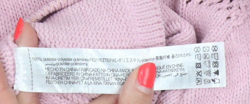 Zara Women Pink S Open Knit Collared Long Sleeve Pullover Jumper